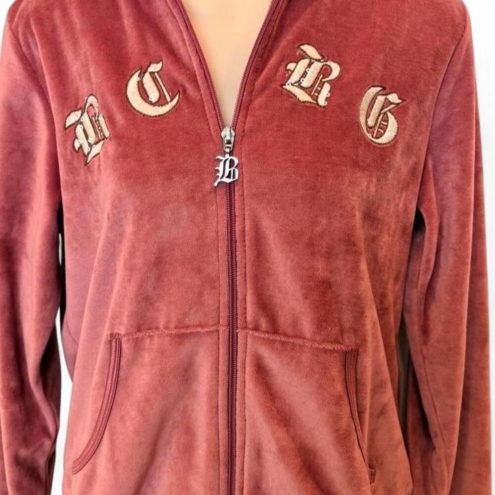 Vintage Y2K BCBGMAXAZRIA Velour Track Jacket - Sequin Crown - Size M